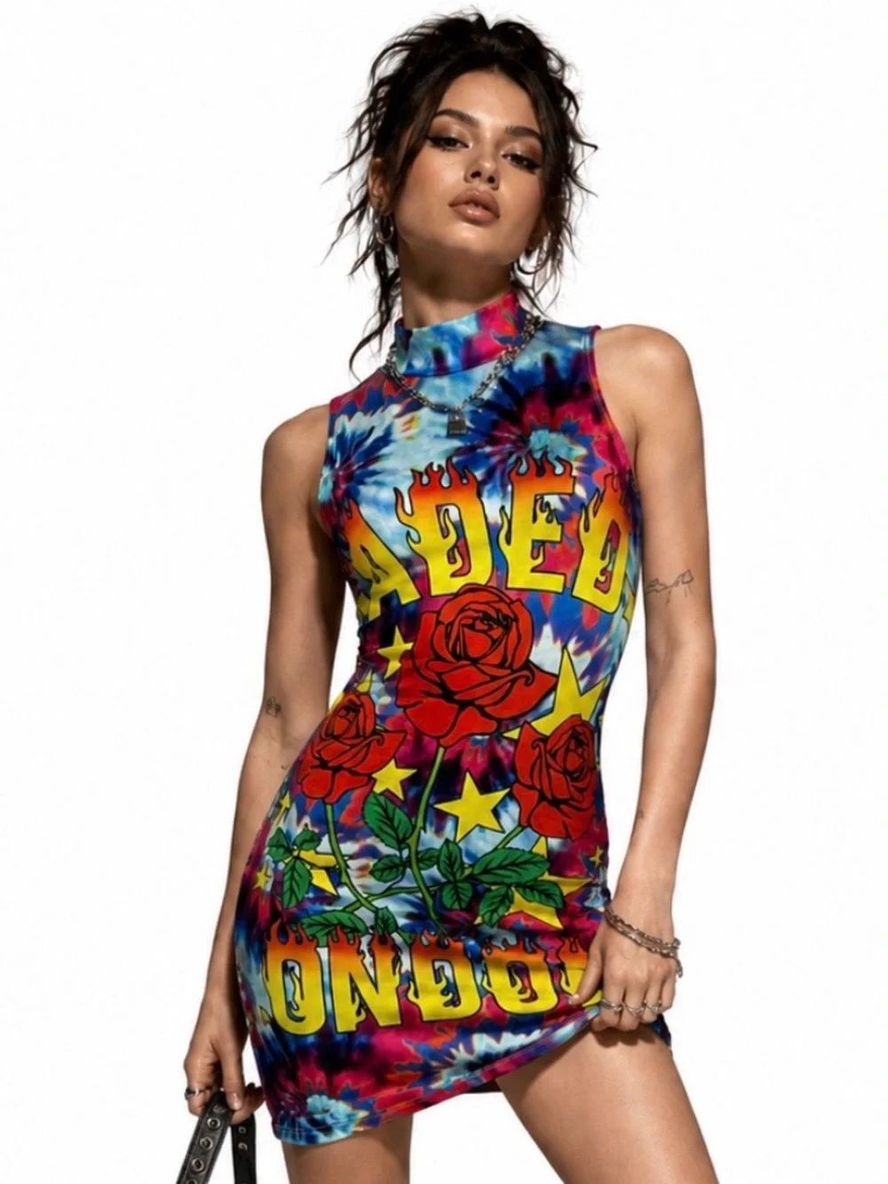 JADED LONDON Sleeveless Multicolor Tie-Dye Graphic Mini Dress